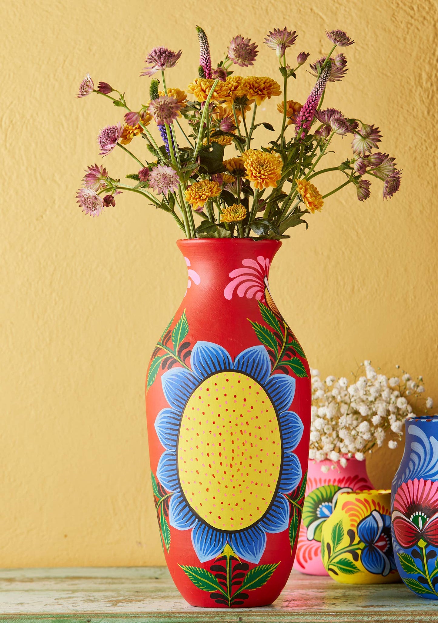handpainted terracotta sunflower vase