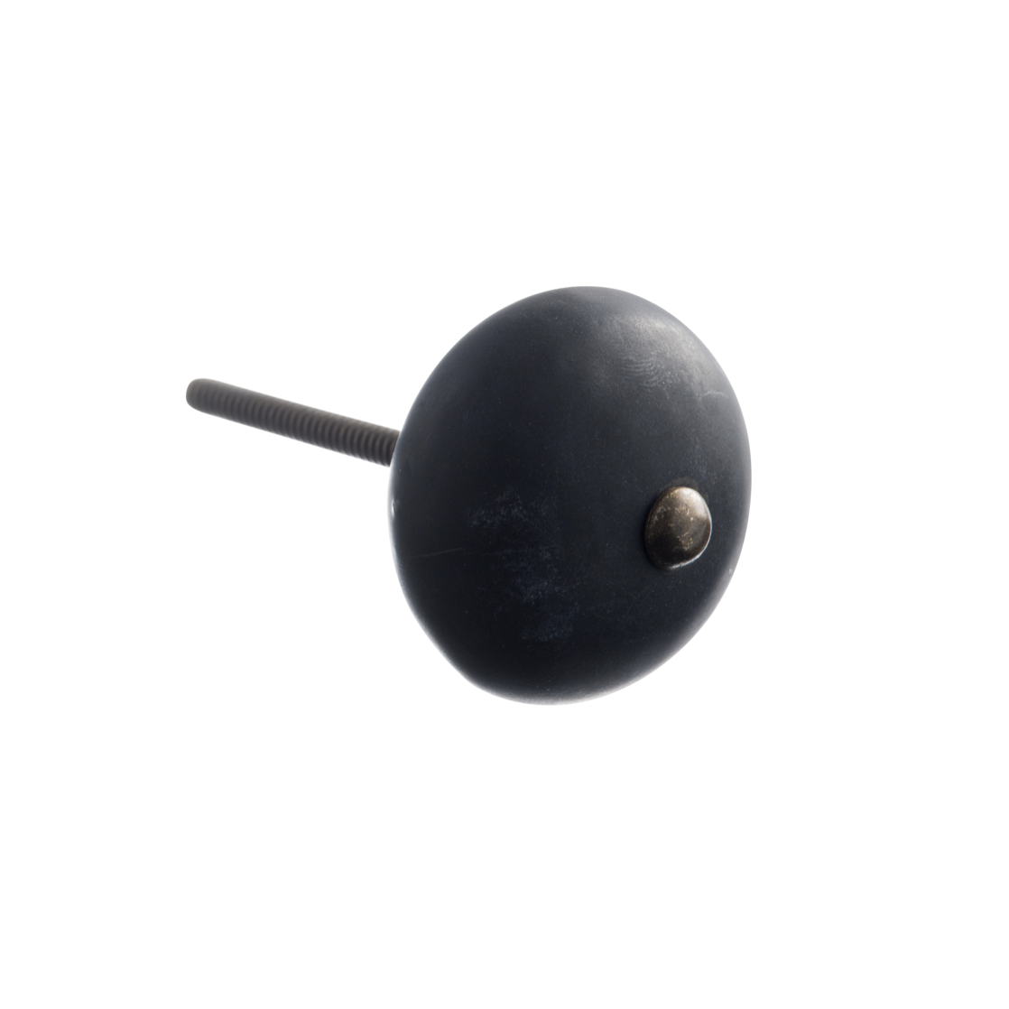 round matt black door handle with antique brass accent