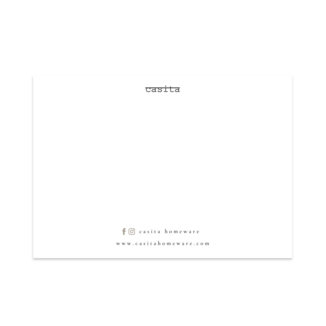 black note with casita logo at the top and website and social media handles at the bottom, with space for text in the middle