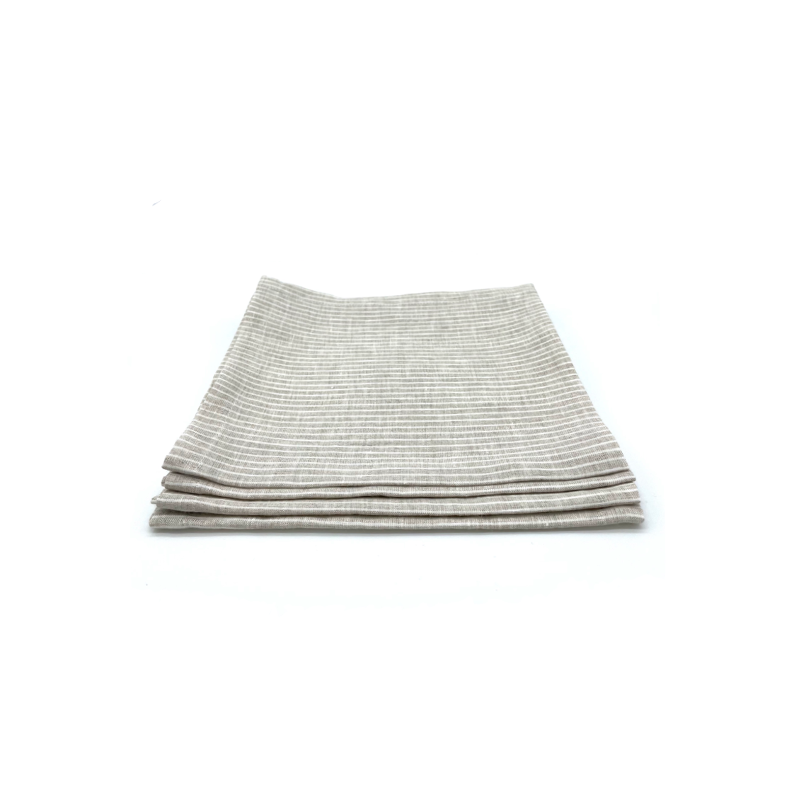 stack of four napkins, natural linen colour with narrow white stripes