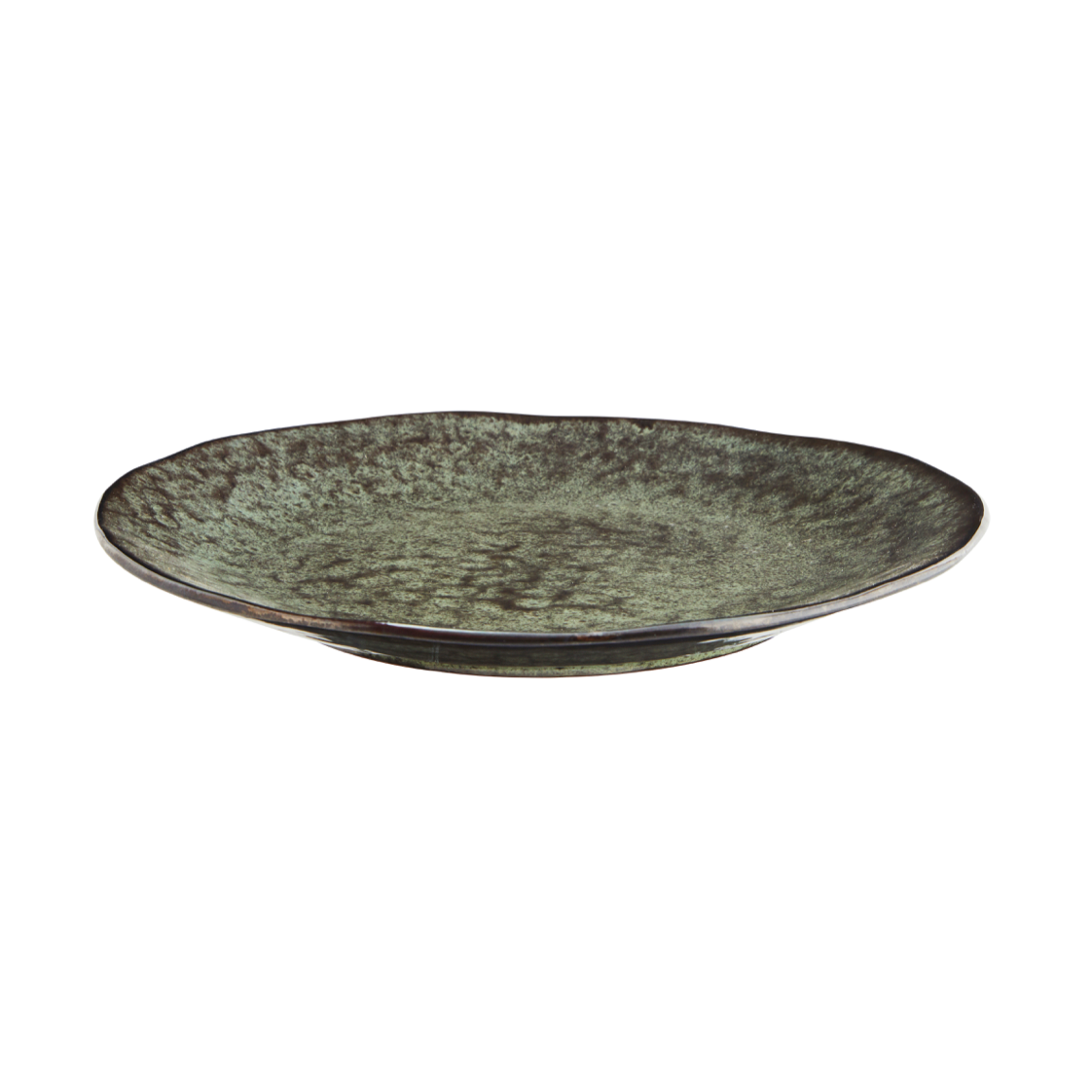 dark green and black stoneware plate