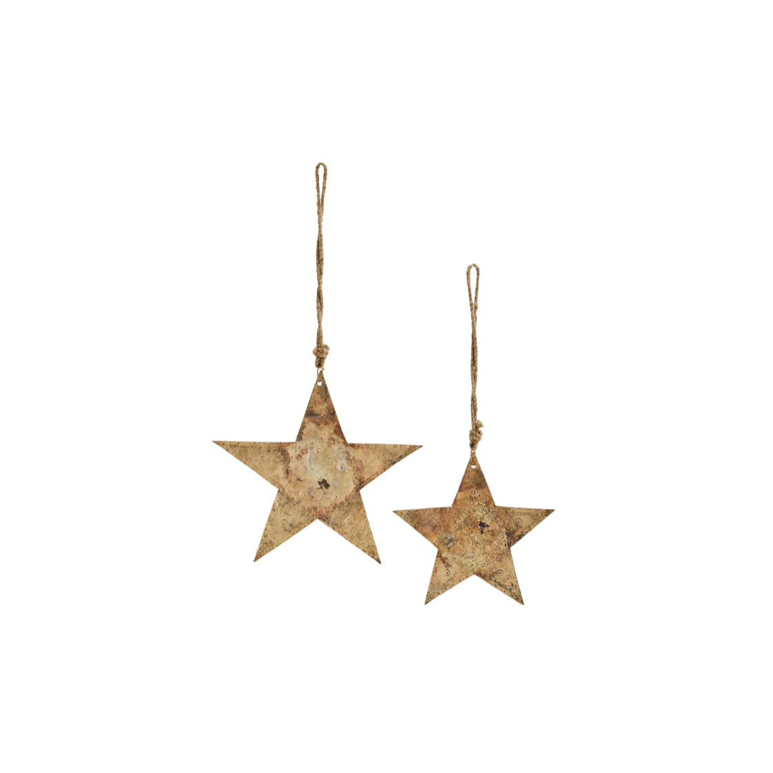 set of two hanging stars made from iron, one slightly smaller than the other