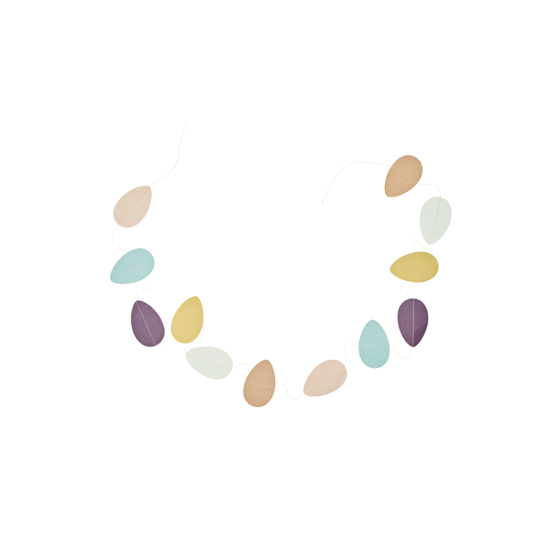 paper garland with cut outs of eggs in different pastel colours