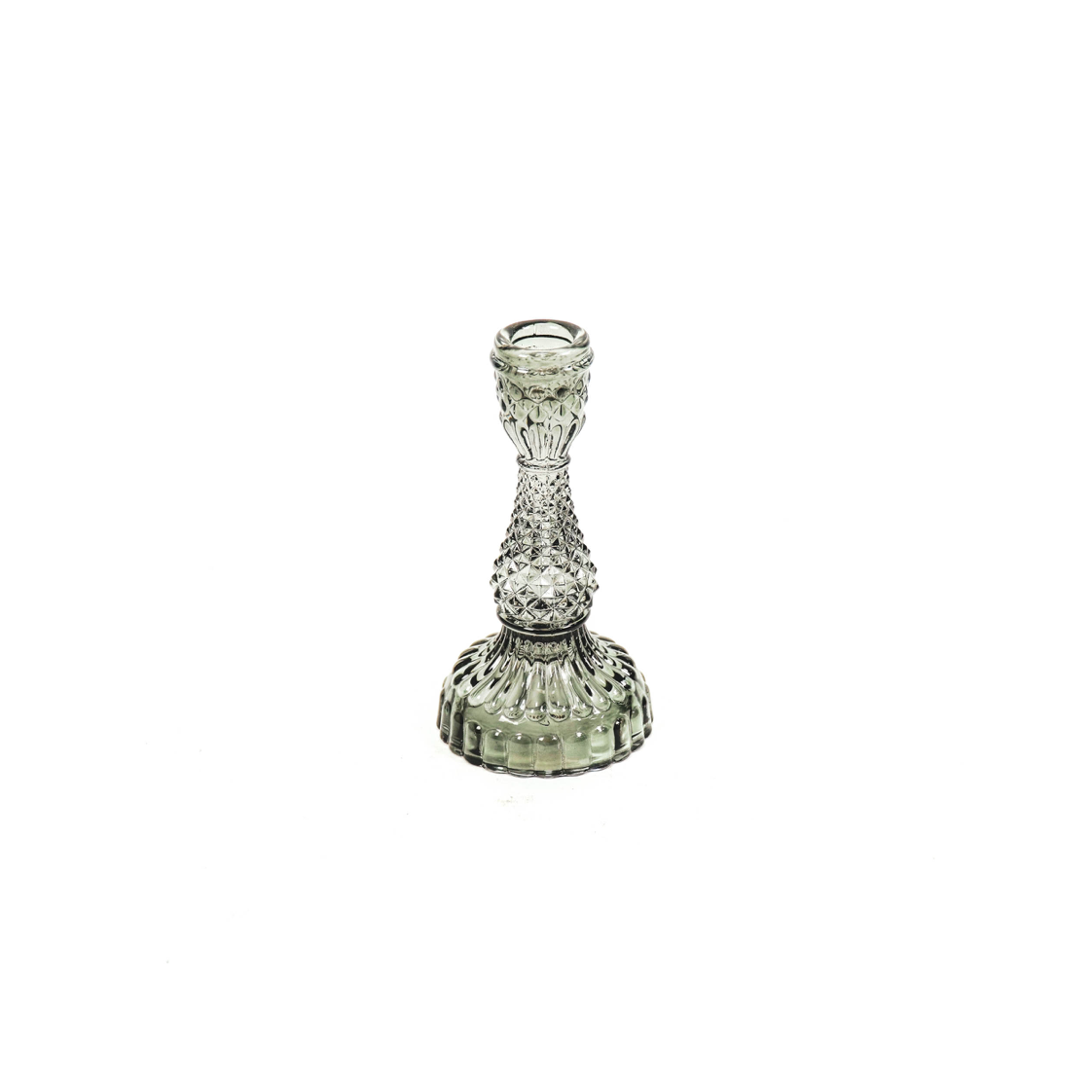 Smokey grey detailed glass candle holder