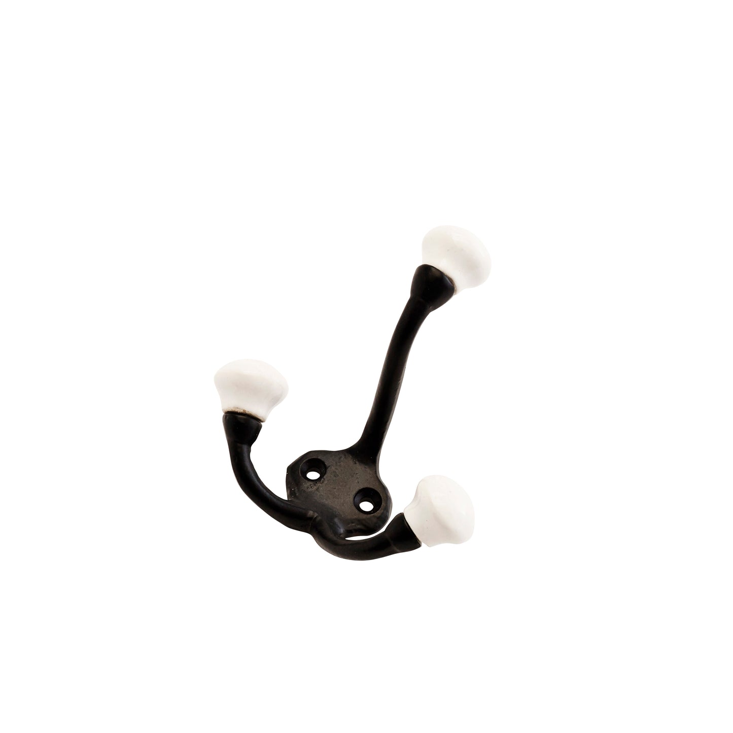 black iron hooks with white stoneware tops