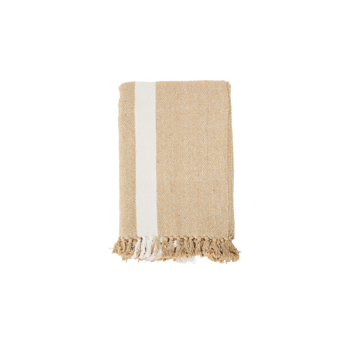 sand colour recycled cotton throw with tassel edging