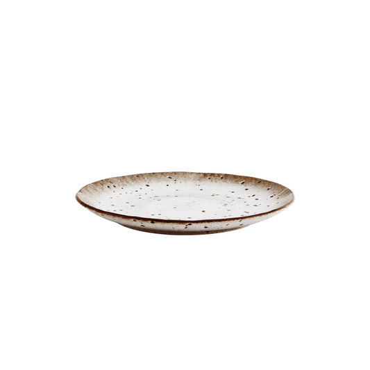 white and brown stoneware lunch plate