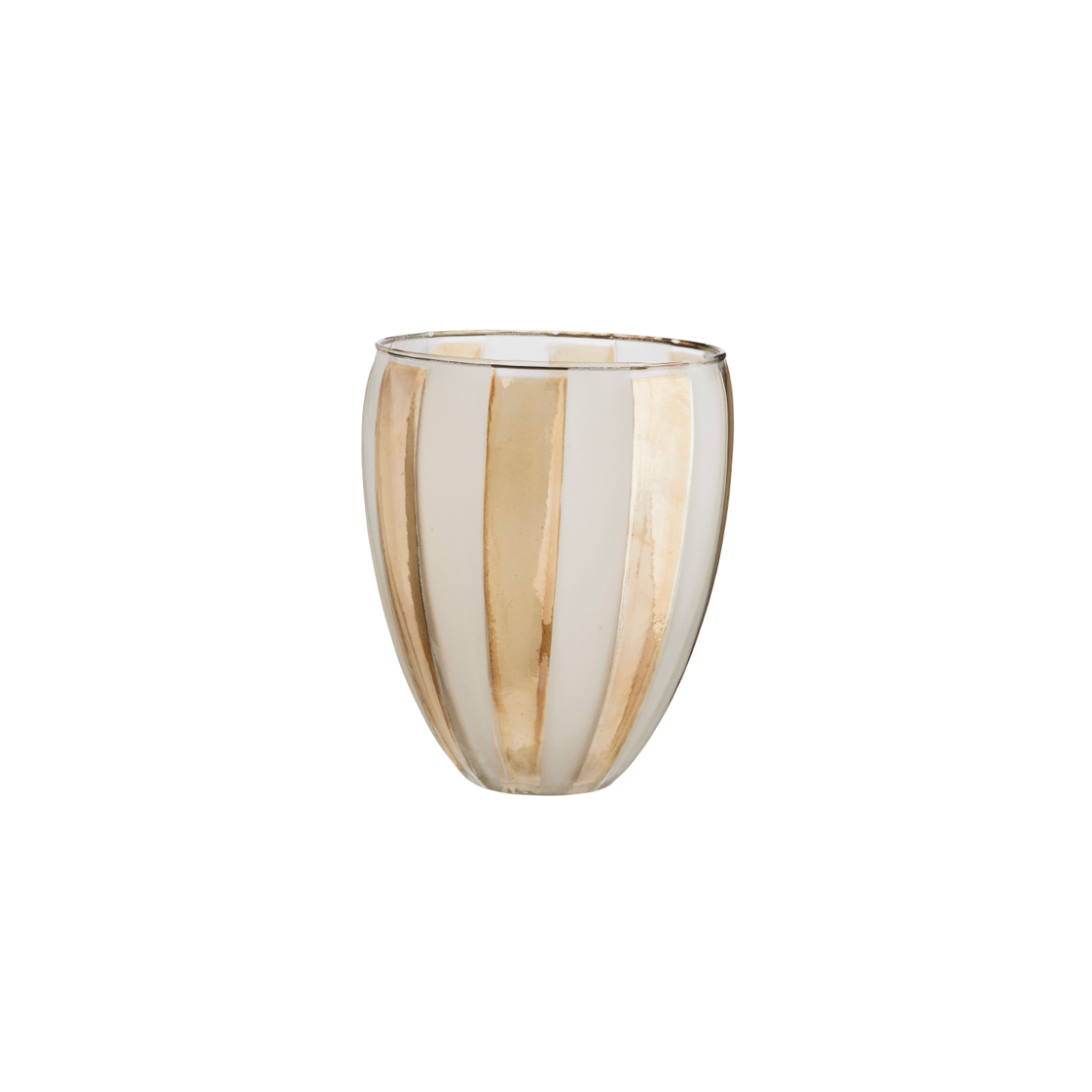 glass vase with frosted white and light gold stripes