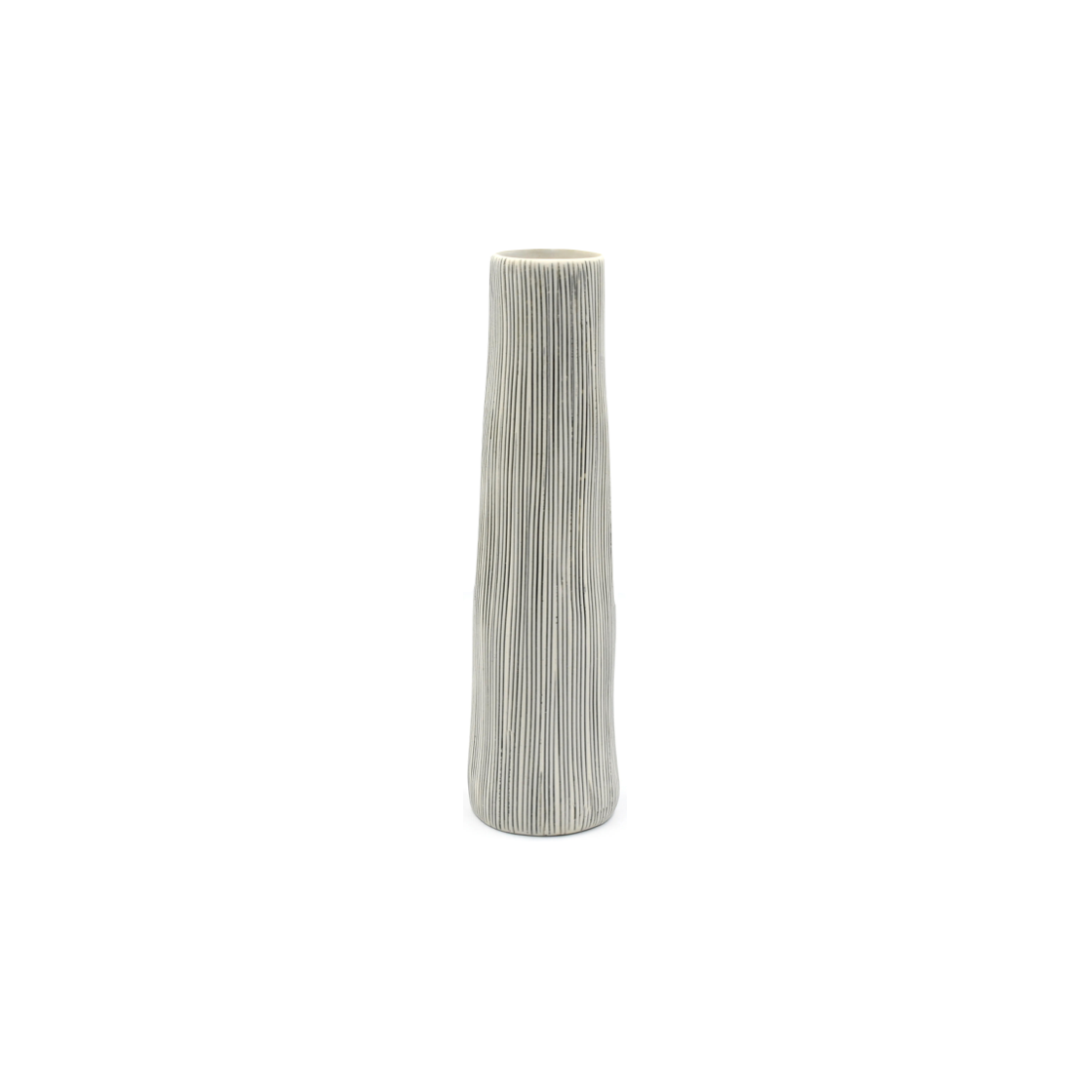 simple vase with fine black and white stripes