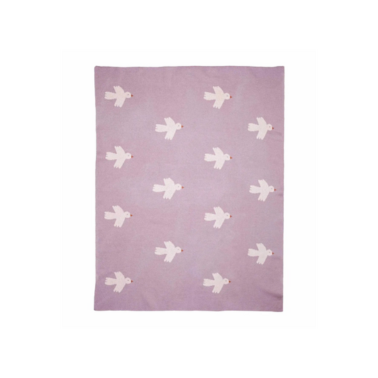 purple blanket with pale purple birds