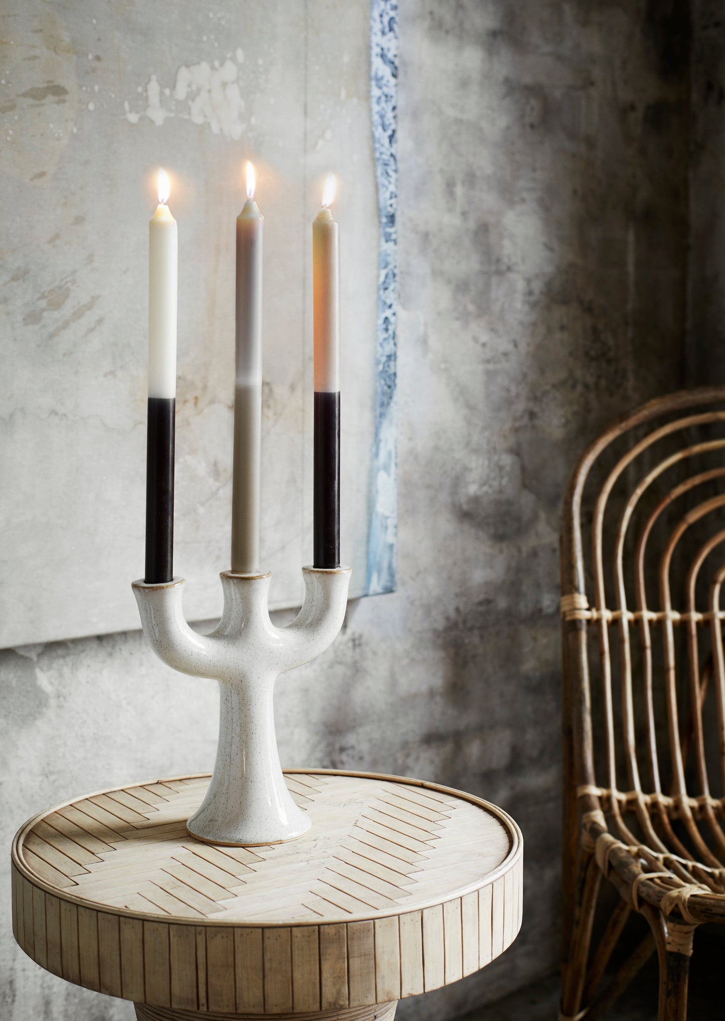 candelabra with three two tone candles