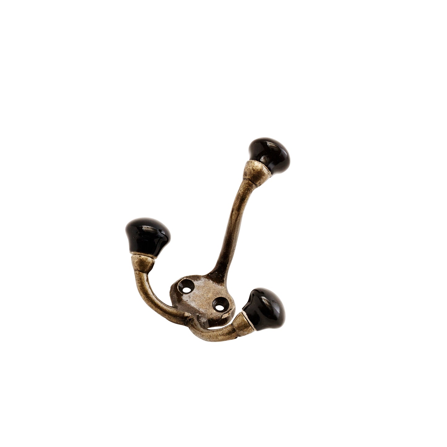 brass iron hook with black stoneware toppers